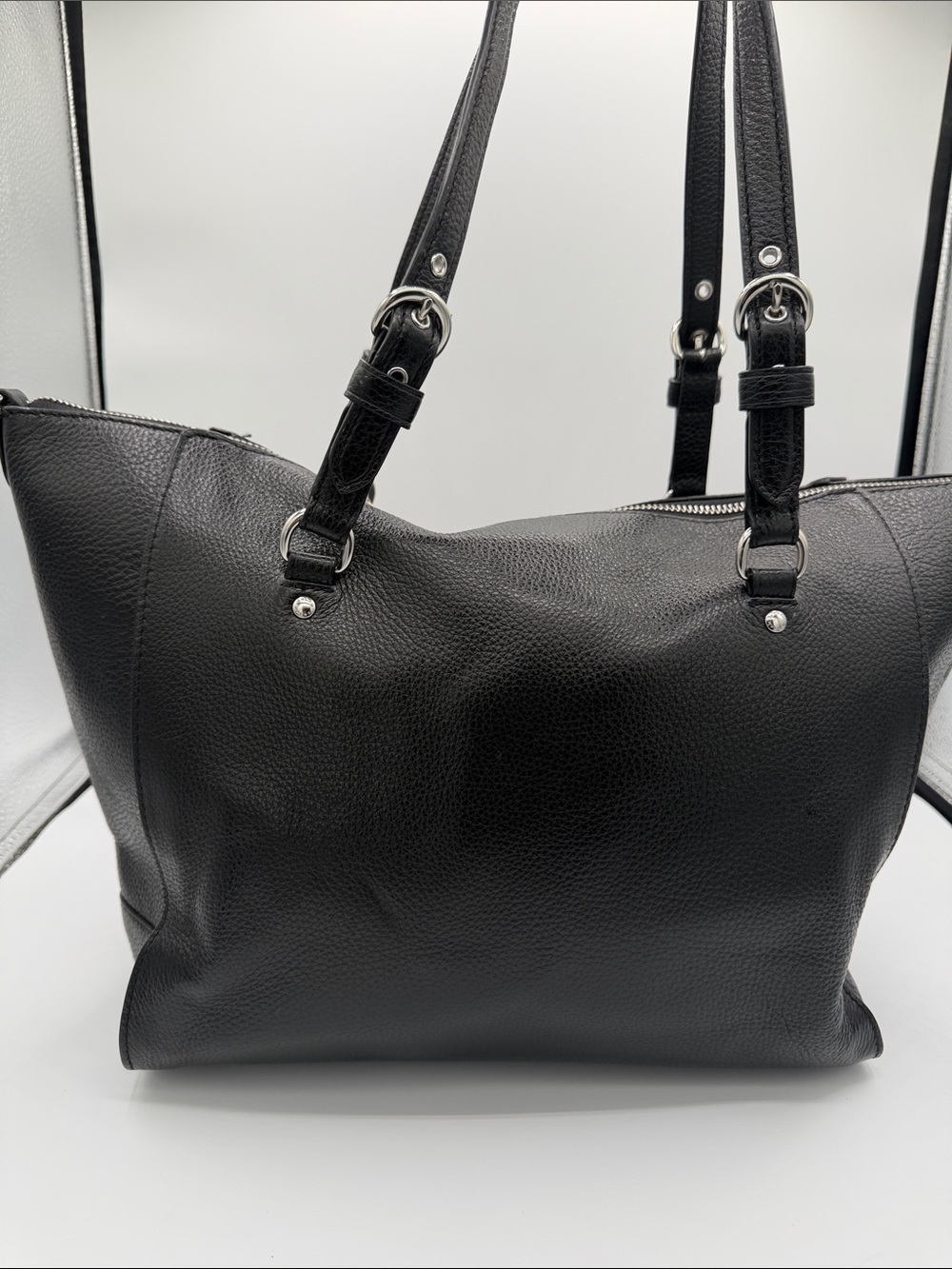 Coach Black Pebbled Leather Tote with Red Heart Charm - Picture 3 of 9